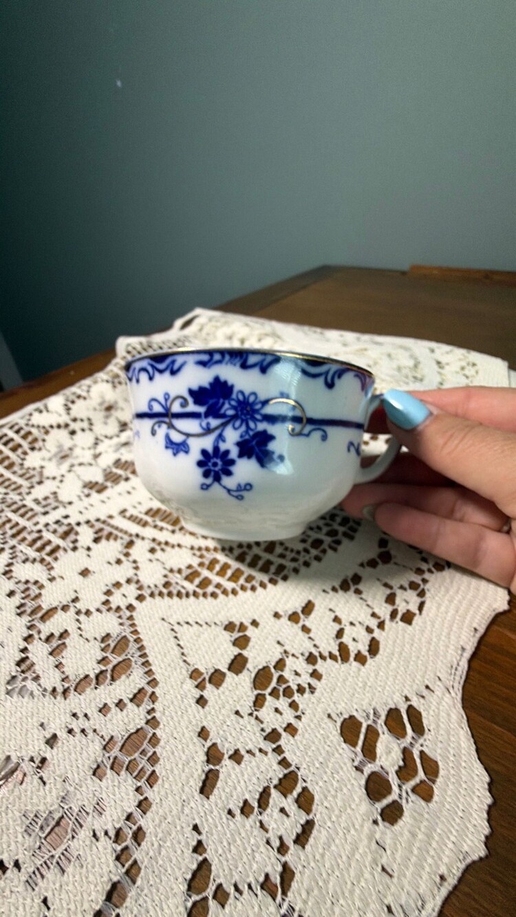 #63 Vintage blue and white tea cup